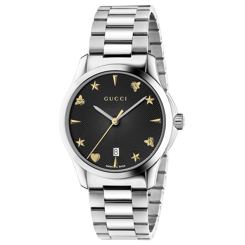 Gucci G-Timeless Textured Black Dial & Stainless Steel Watch