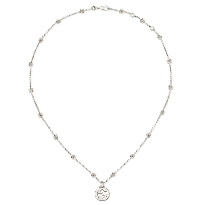 Gucci Interlocking Sterling Silver Beaded Pendant Necklace