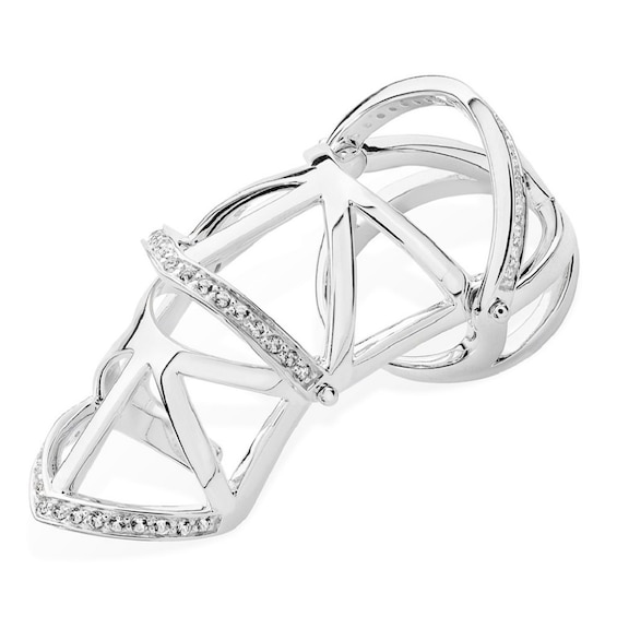 Lucy Quartermaine Art Deco Silver and White Topaz Armour Rin