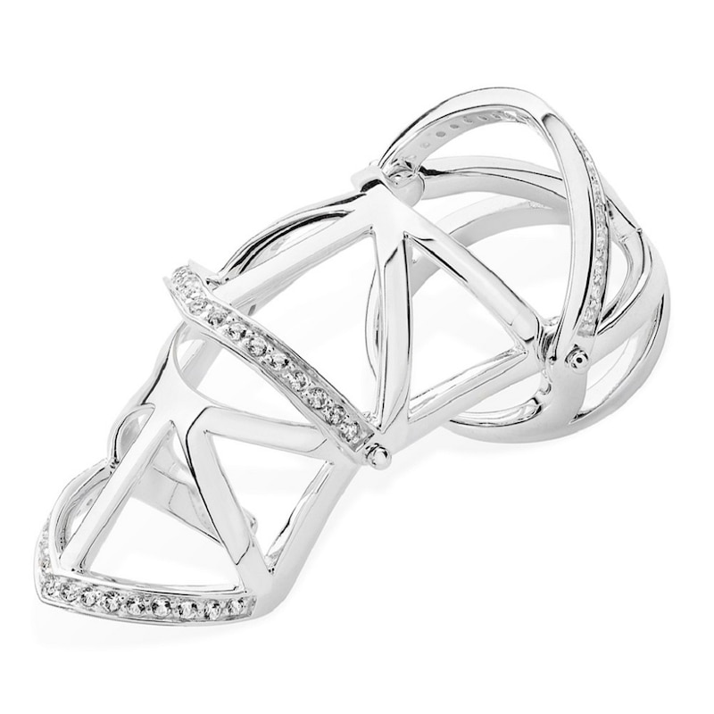 Lucy Quartermaine Art Deco Silver & White Topaz Armour Ring