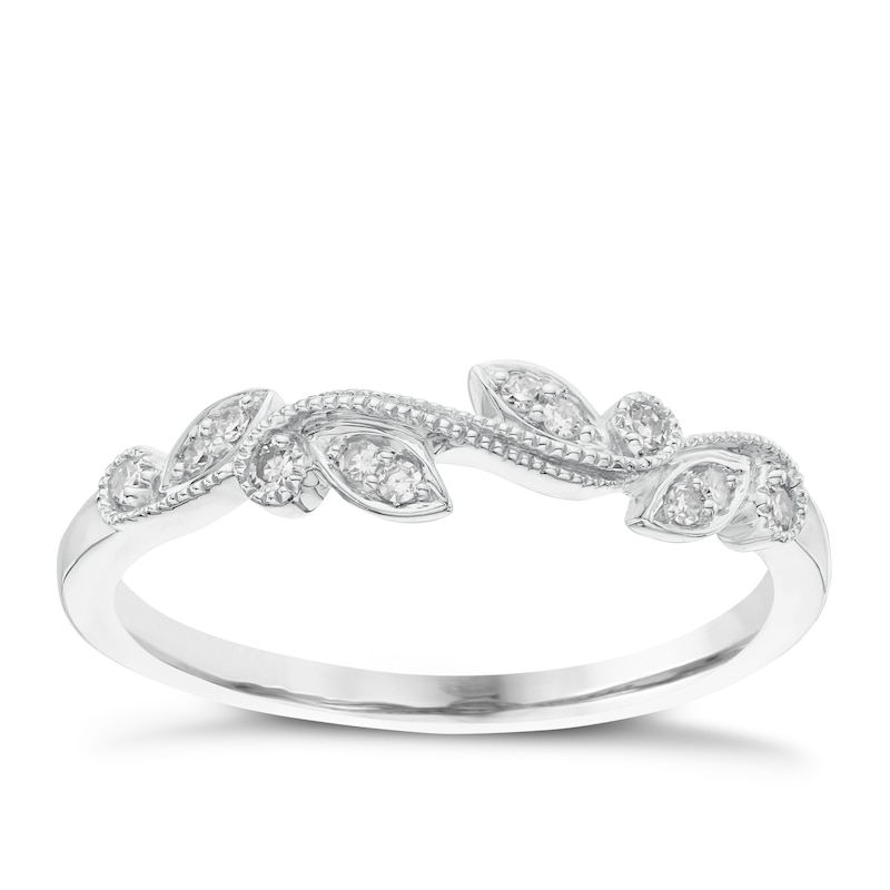 9ct White Gold Vintage Leaf Diamond Ring