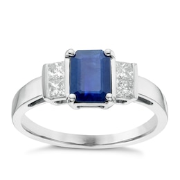 18ct White Gold Sapphire & 0.26ct Diamond Ring