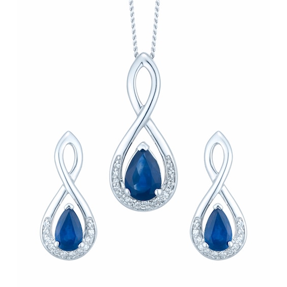9ct White Gold Sapphire & Diamond Earring & Pendant Set