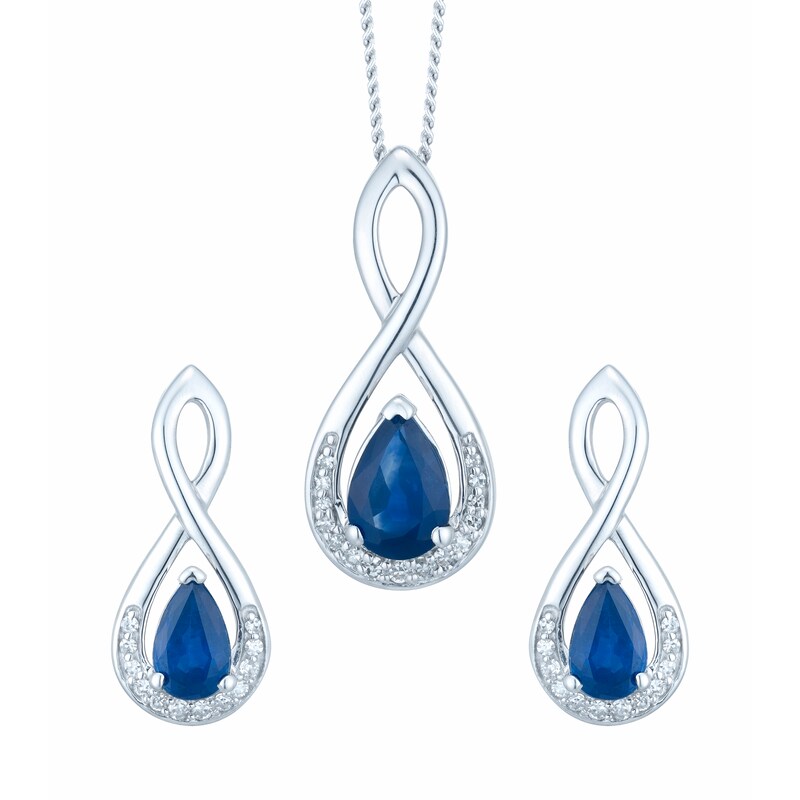 9ct White Gold Sapphire & Diamond Earring & Pendant Set