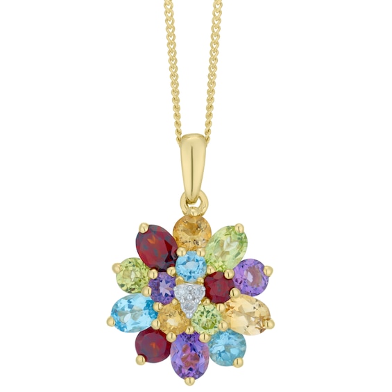 9ct Yellow Gold Diamond and Multistone Pendant