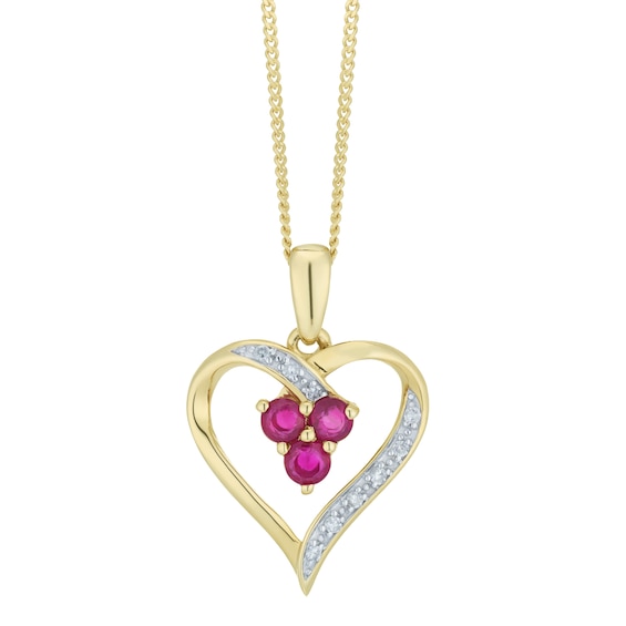 9ct Yellow Gold Ruby & Diamond Heart Pendant