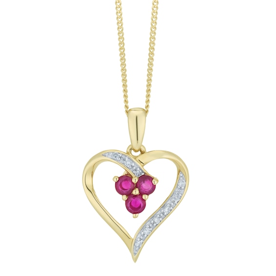 9ct Yellow Gold Ruby and Diamond Heart Pendant