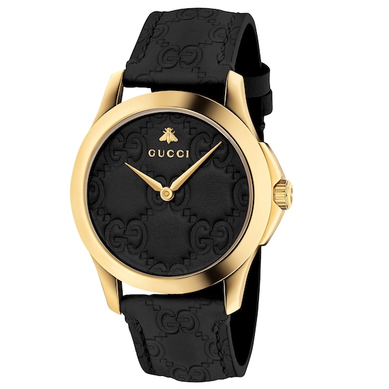 Gucci G-Timeless Black Leather Strap Watch
