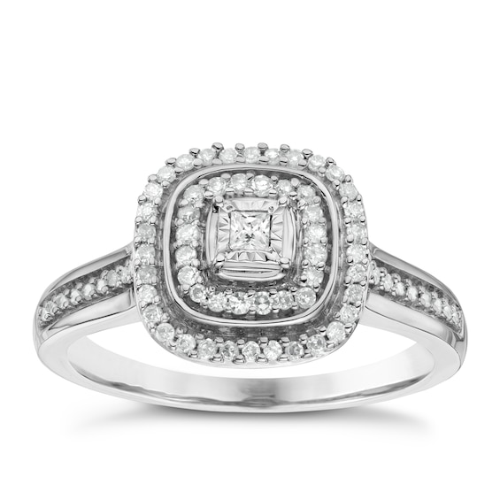 Engagement Ring 9ct White Gold Cushion Set Cluster 0.20ct Di