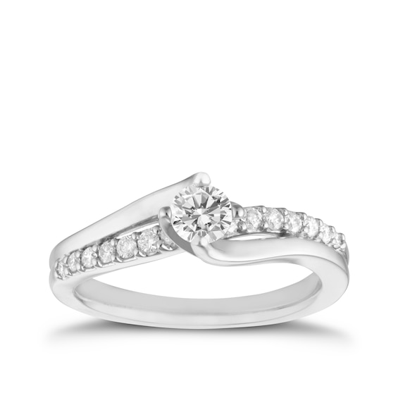 Engagement Ring 18ct White Gold Solitaire Twist 0.50ct Diamo