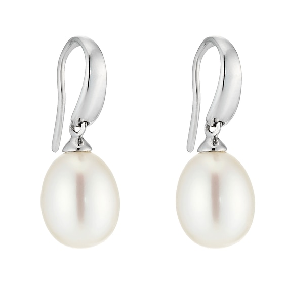 9ct White Gold Cultured Freshwater Pearl Hook Drop Earrings