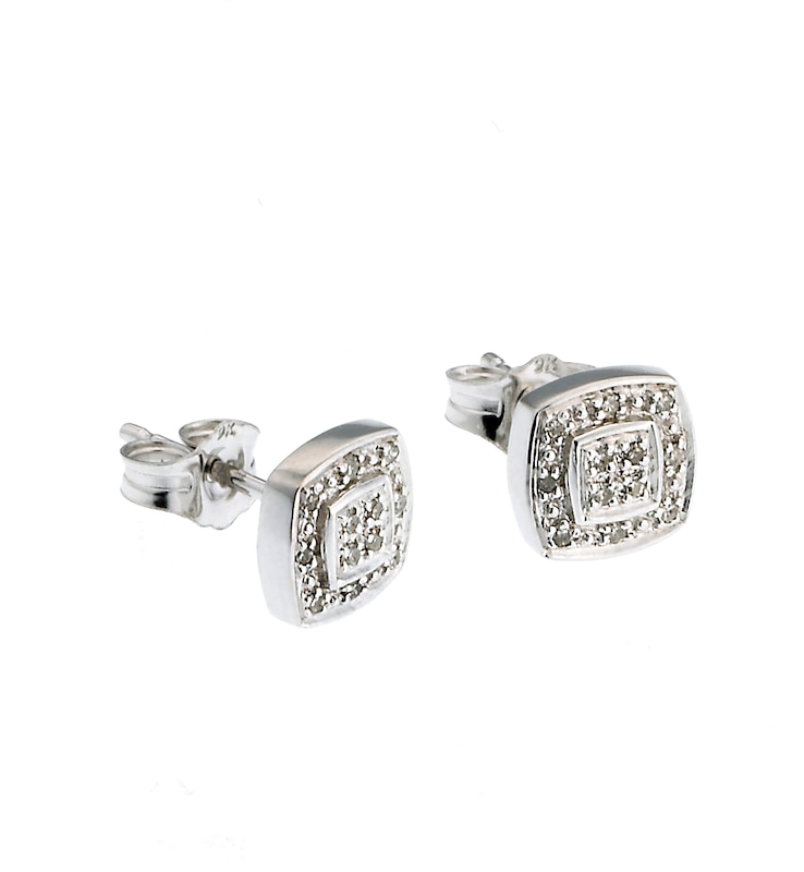 Main Image 1 of 9ct White Gold 0.10ct Total Diamond Cluster Stud Earrings