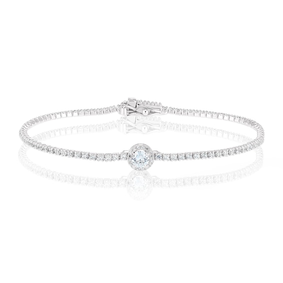Sterling Silver 7 Cubic Zirconia Halo Tennis Bracelet