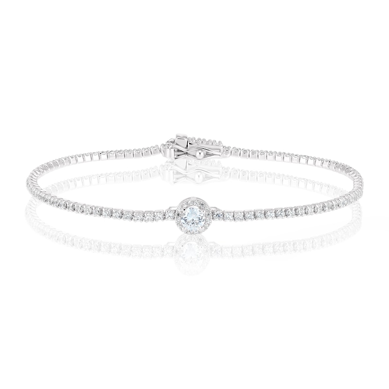 Sterling Silver 7 Inch Cubic Zirconia Halo Tennis Bracelet