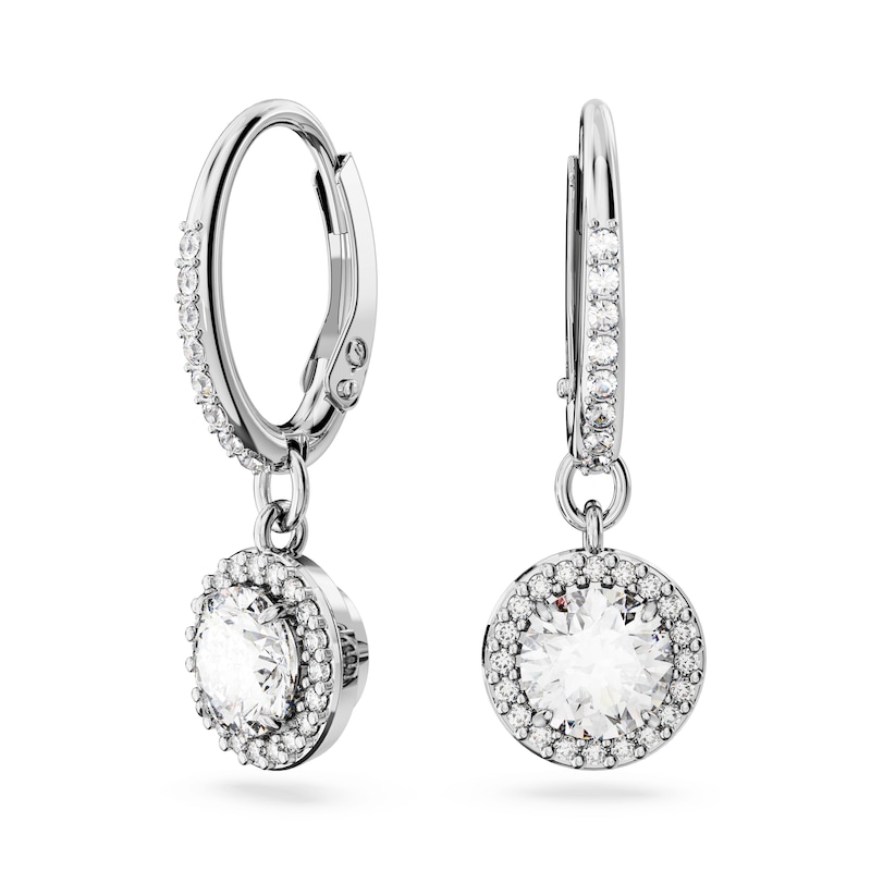 Swarovski Constella Rhodium Plated Halo Drop Earrings