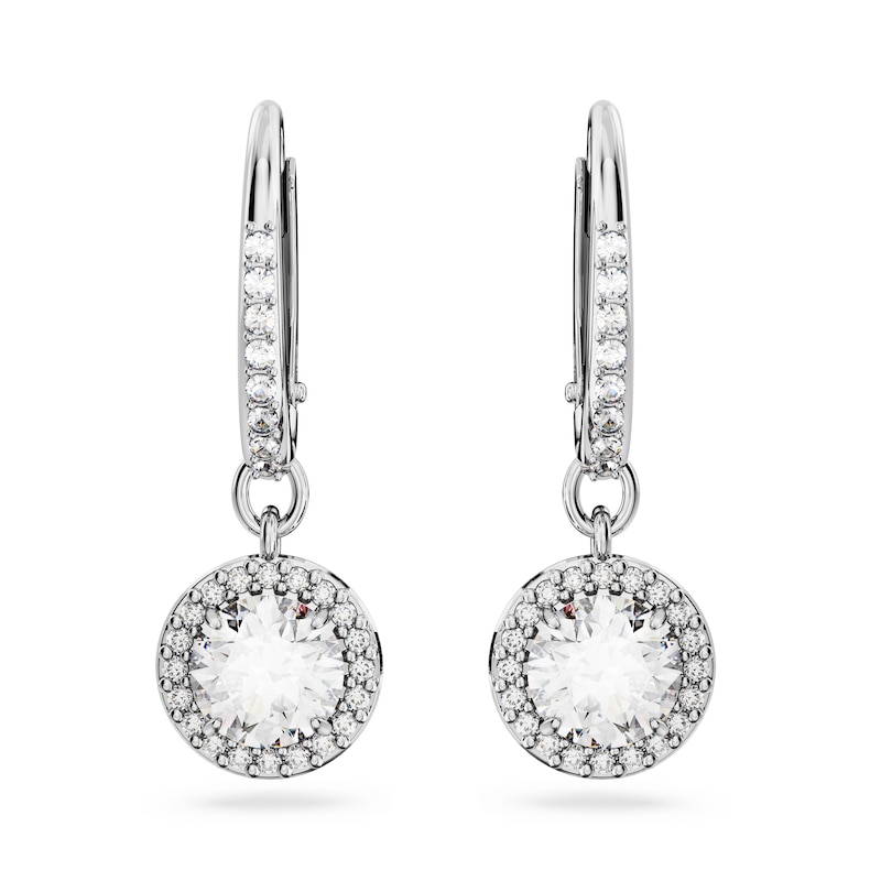 Swarovski Constella Rhodium Plated Halo Drop Earrings