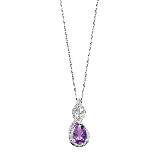 9ct White Gold Amethyst and Diamond Necklace