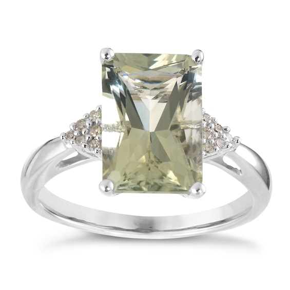 9ct White Gold Green Quartz & Diamond Ring