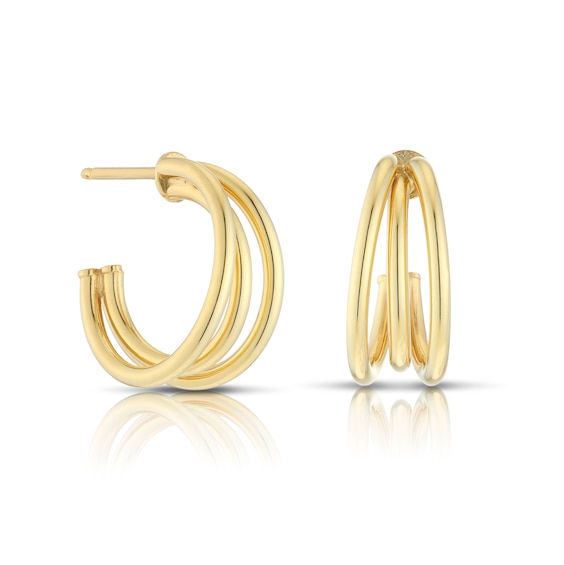9ct Yellow Gold Three Row Small Hoop Stud Earrings Ernest Jones