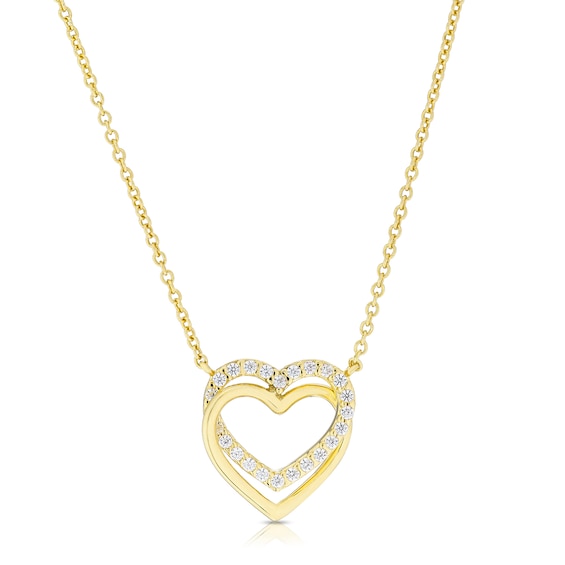 9ct Yellow Gold Cubic Zirconia Linked Heart Necklace