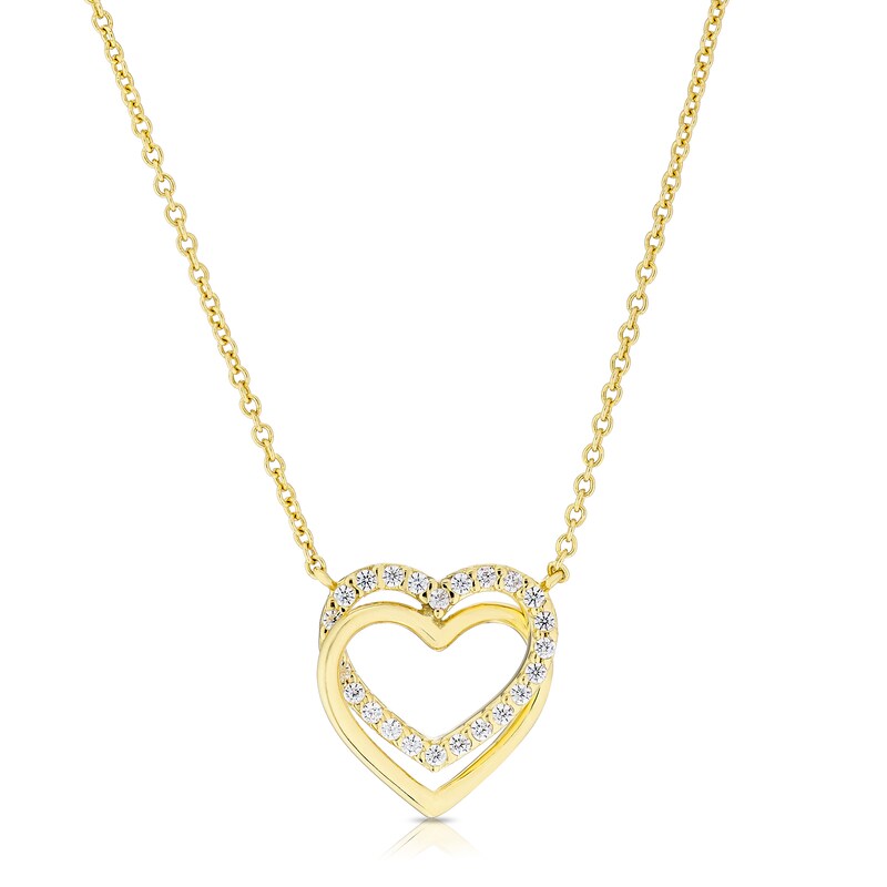 9ct Yellow Gold Cubic Zirconia Linked Heart Necklace