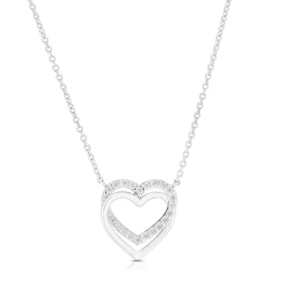 9ct White Gold Cubic Zirconia Linked Heart Necklet