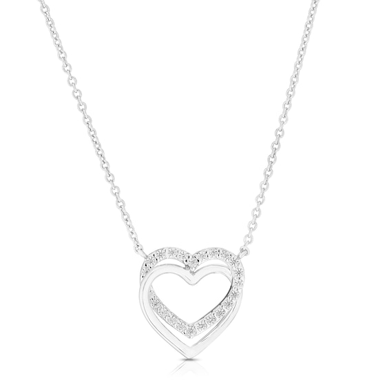 9ct White Gold Cubic Zirconia Linked Heart Necklet