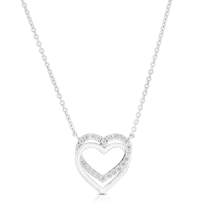 9ct White Gold Cubic Zirconia Linked Heart Necklet