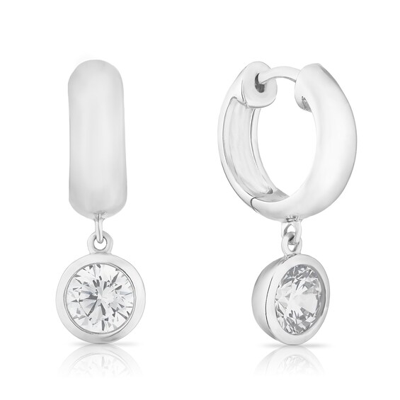 Sterling Silver Cubic Zirconia Bezel Set Drop Huggies