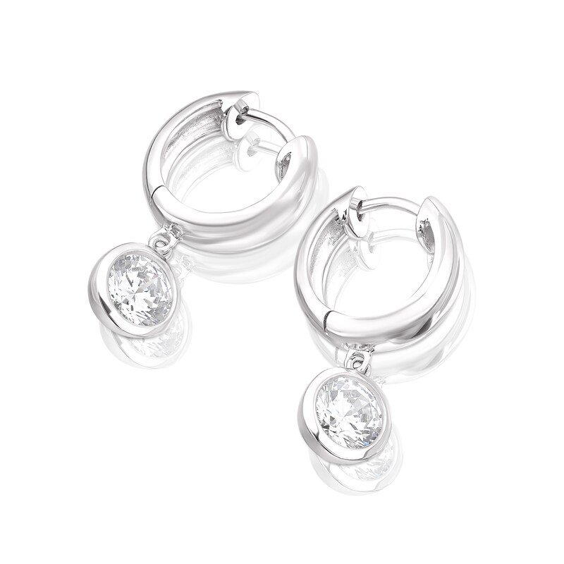 Sterling Silver Cubic Zirconia Bezel Set Drop Huggies