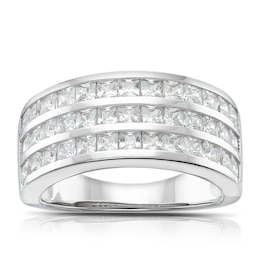 Sterling Silver Cubic Zirconia Three-Row Channel Set Ring