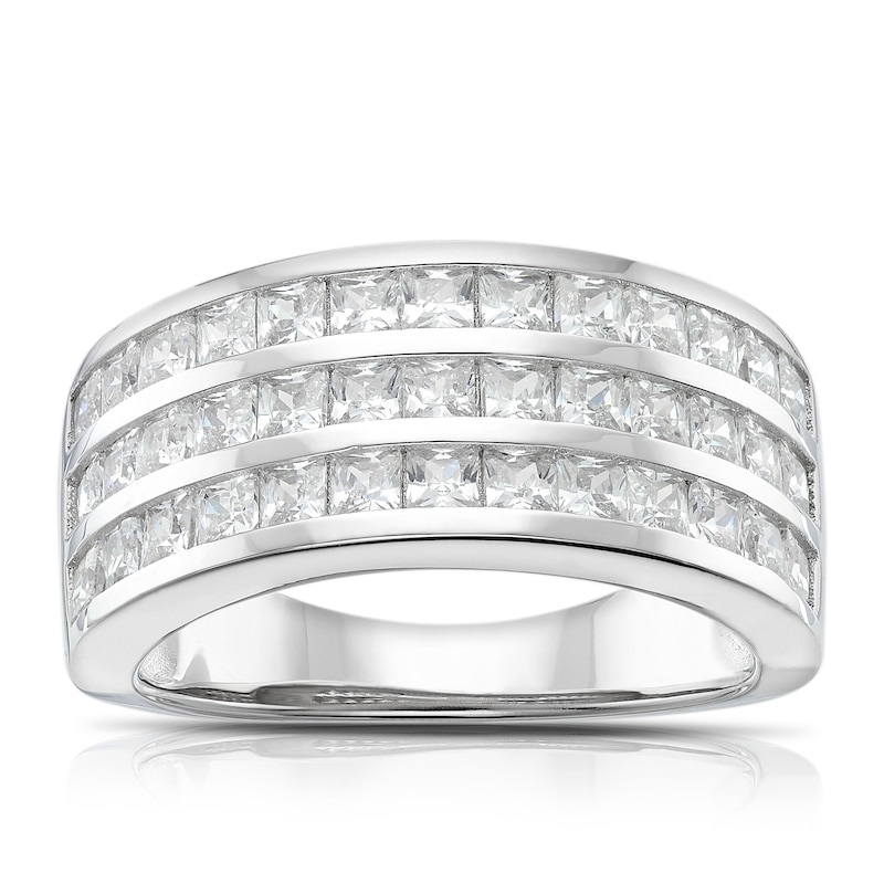 Sterling Silver Cubic Zirconia Three-Row Channel Set Ring