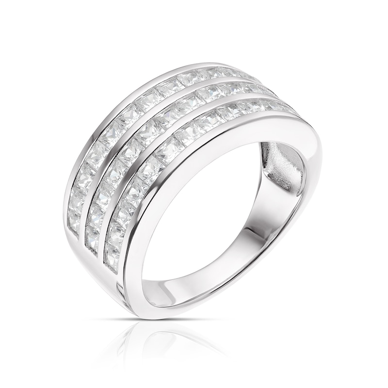 Sterling Silver Cubic Zirconia Three-Row Channel Set Ring