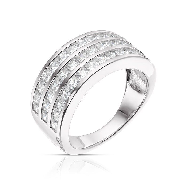 Sterling Silver Cubic Zirconia Three-Row Channel Set Ring