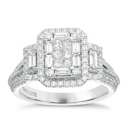 Vera Wang Platinum 0.95ct Total Diamond Cluster Ring