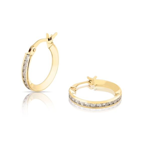 9ct Yellow Gold Cubic Zirconia Channel Set Hoop Earrings