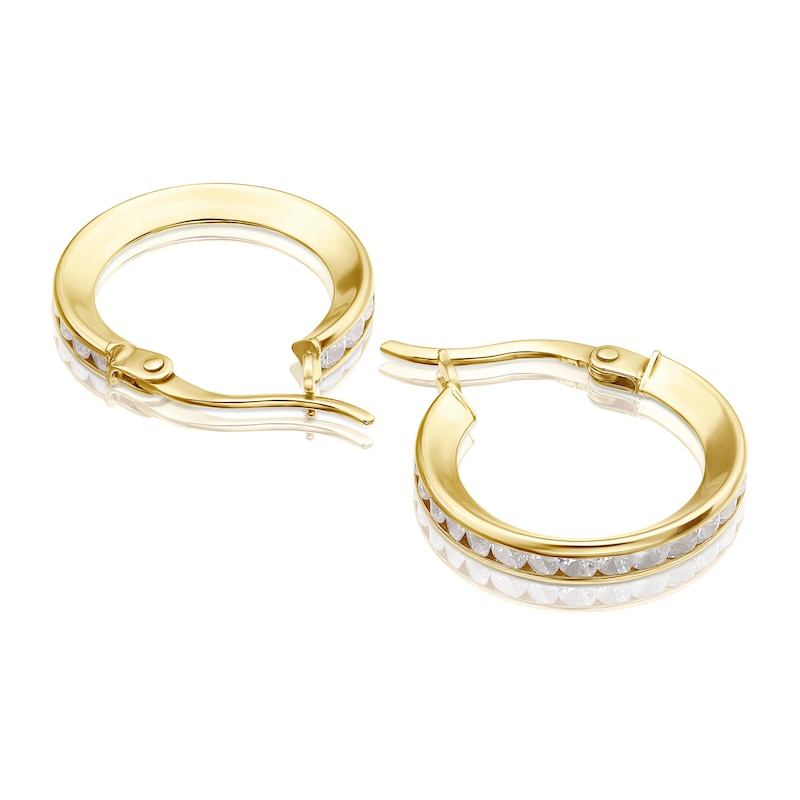 9ct Yellow Gold Cubic Zirconia Channel Set Hoop Earrings