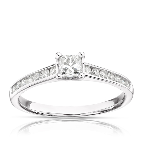 9ct White Gold 0.50ct Diamond Total Princess Cut Solitaire Ring