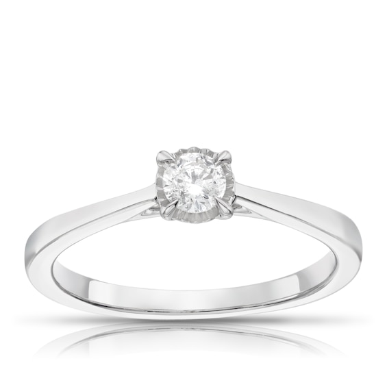 Engagement Ring 9ct White Gold Illusion Set Solitaire 0.18ct