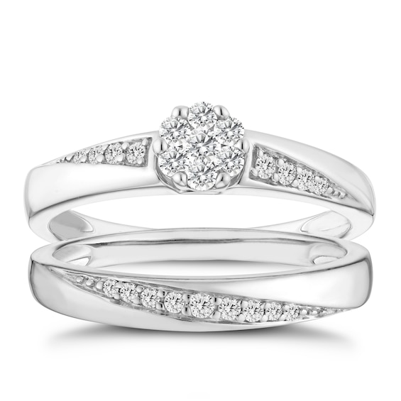 Engagement Ring 9ct White Gold Flower Cluster Bridal Set 0.30ct Diamond Ring
