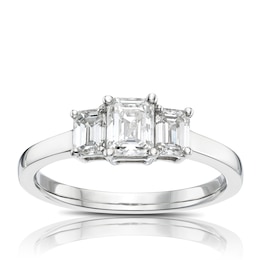 Platinum 1ct Total Diamond Emerald Cut Trilogy Ring
