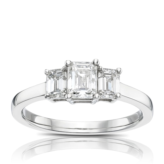 Platinum 1ct Total Diamond Emerald Cut Trilogy Ring