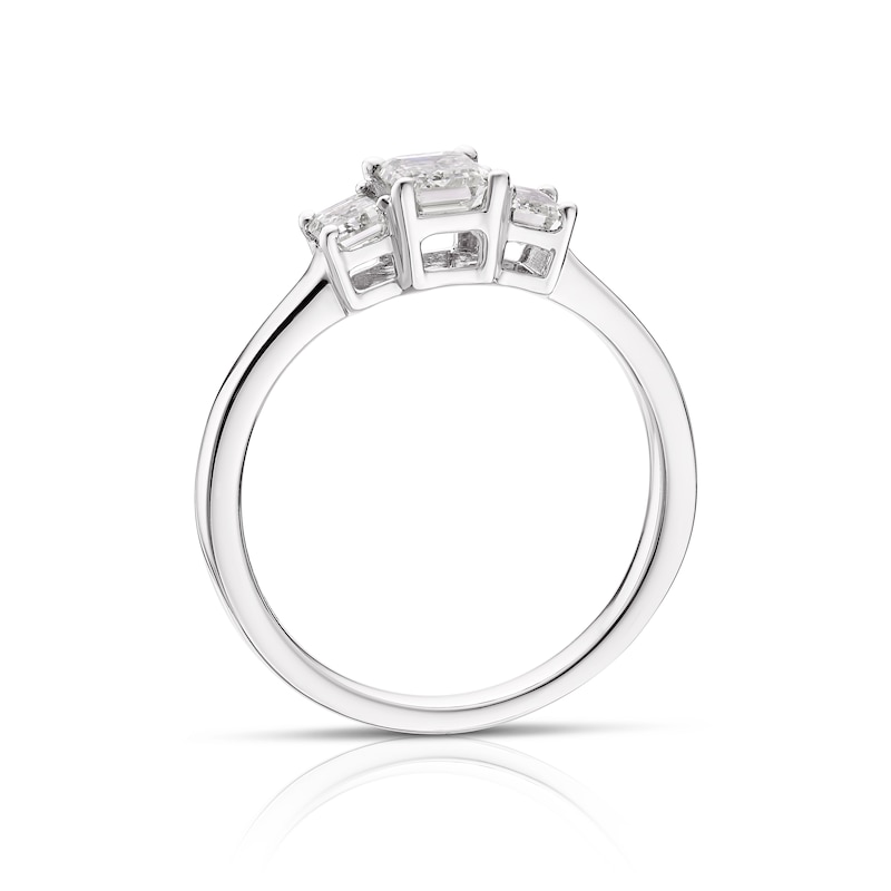 Platinum 1ct Total Diamond Emerald Cut Trilogy Ring