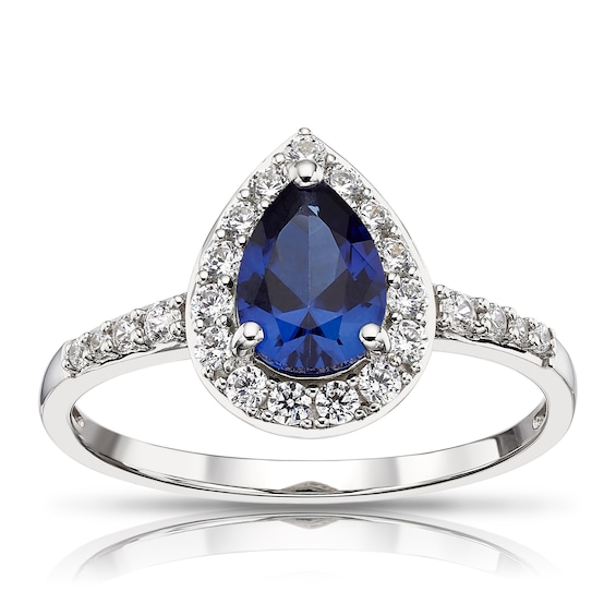 9ct White Gold Created Sapphire and CZ Pear Cluster Ring