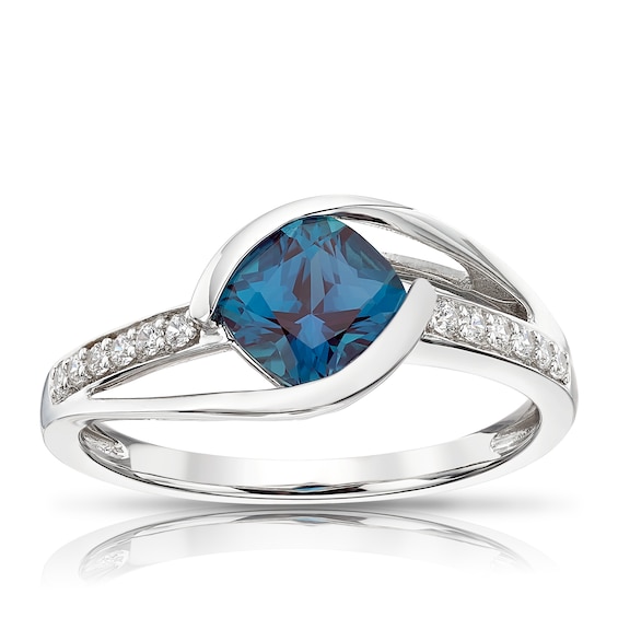 9ct White Gold Cubic Zirconia and Created Alexandrite Ring