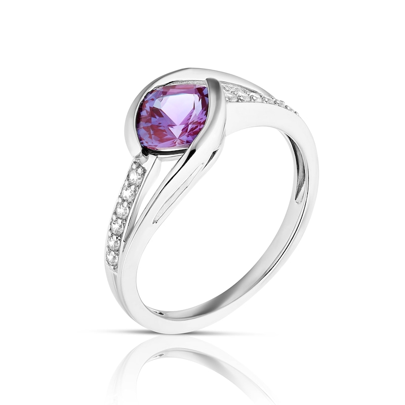 9ct White Gold Cubic Zirconia & Created Alexandrite Ring