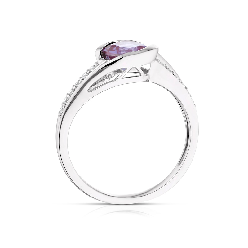 9ct White Gold Cubic Zirconia & Created Alexandrite Ring