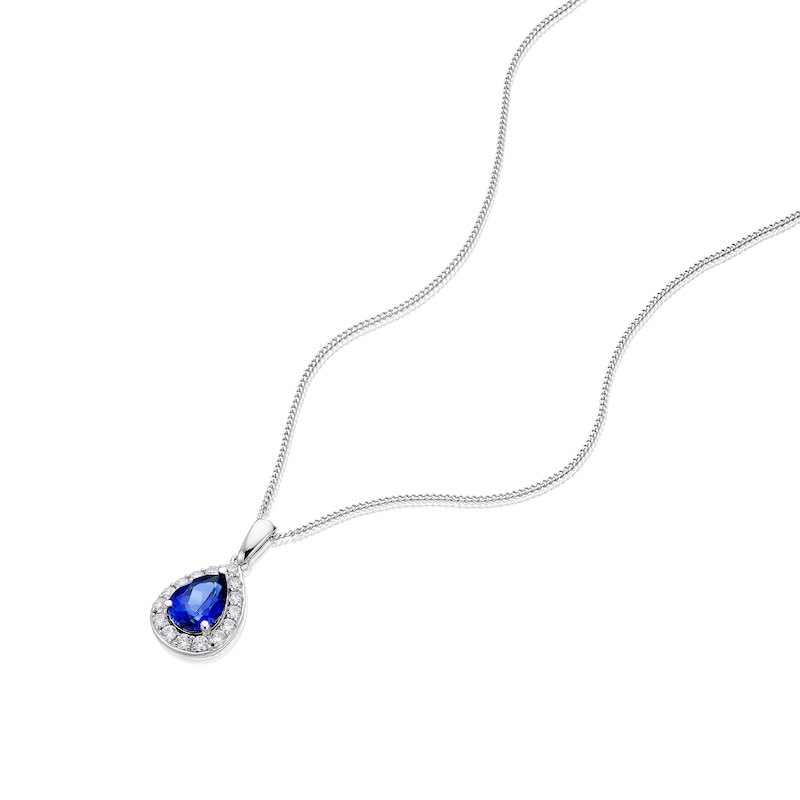 9ct White Gold Created Sapphire & CZ Pear Cluster Pendant