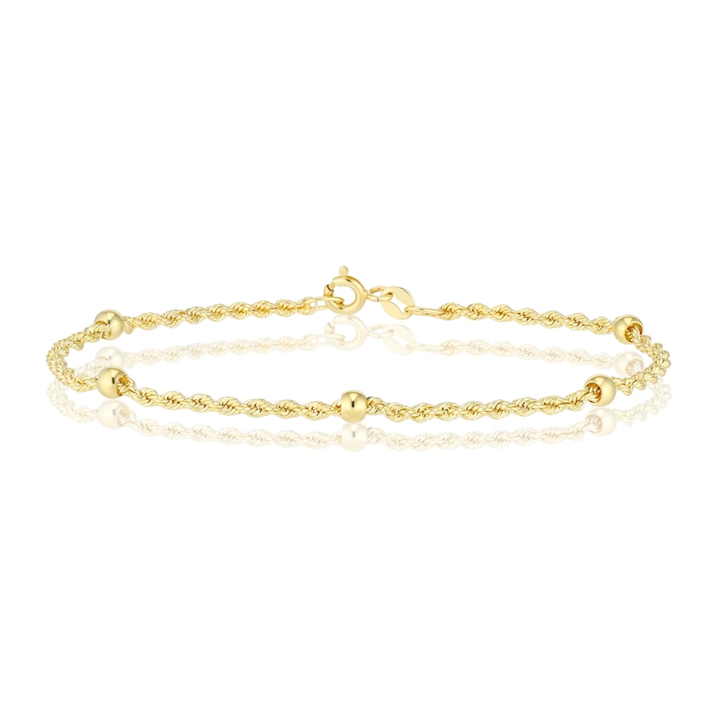 9ct Yellow Gold 7 Inch Rope Station Chain Bracelet