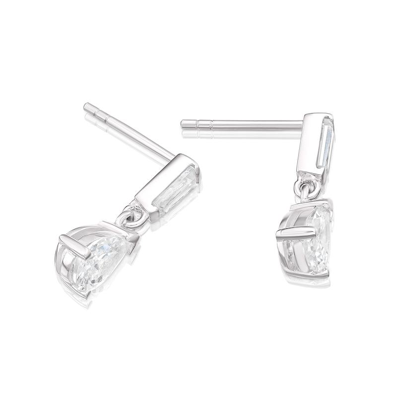 Main Image 2 of Sterling Silver Cubic Zirconia Baguette & Pear Drop Earrings